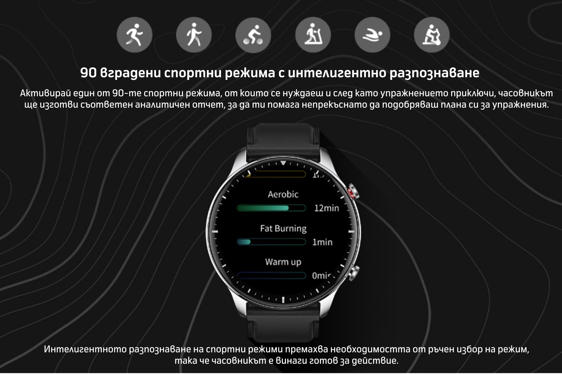 90 вградени спортни режима с интелигентно разпознаване