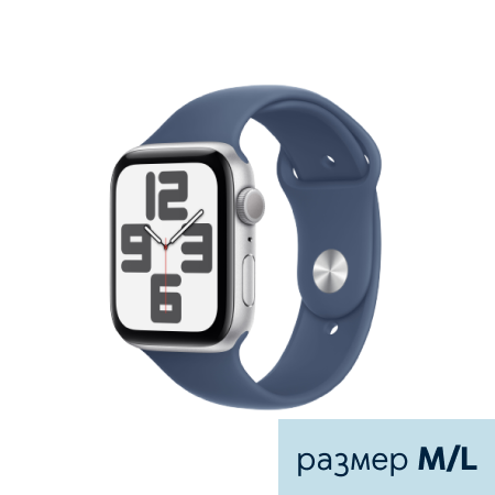 Apple Watch SE 44mm Silver Aluminium Case with Denim Sport Band M/L
