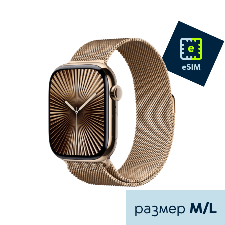 Apple Watch Series 10 LTE 46mm Gold Titanium Case with Gold Milanese Loop M/L